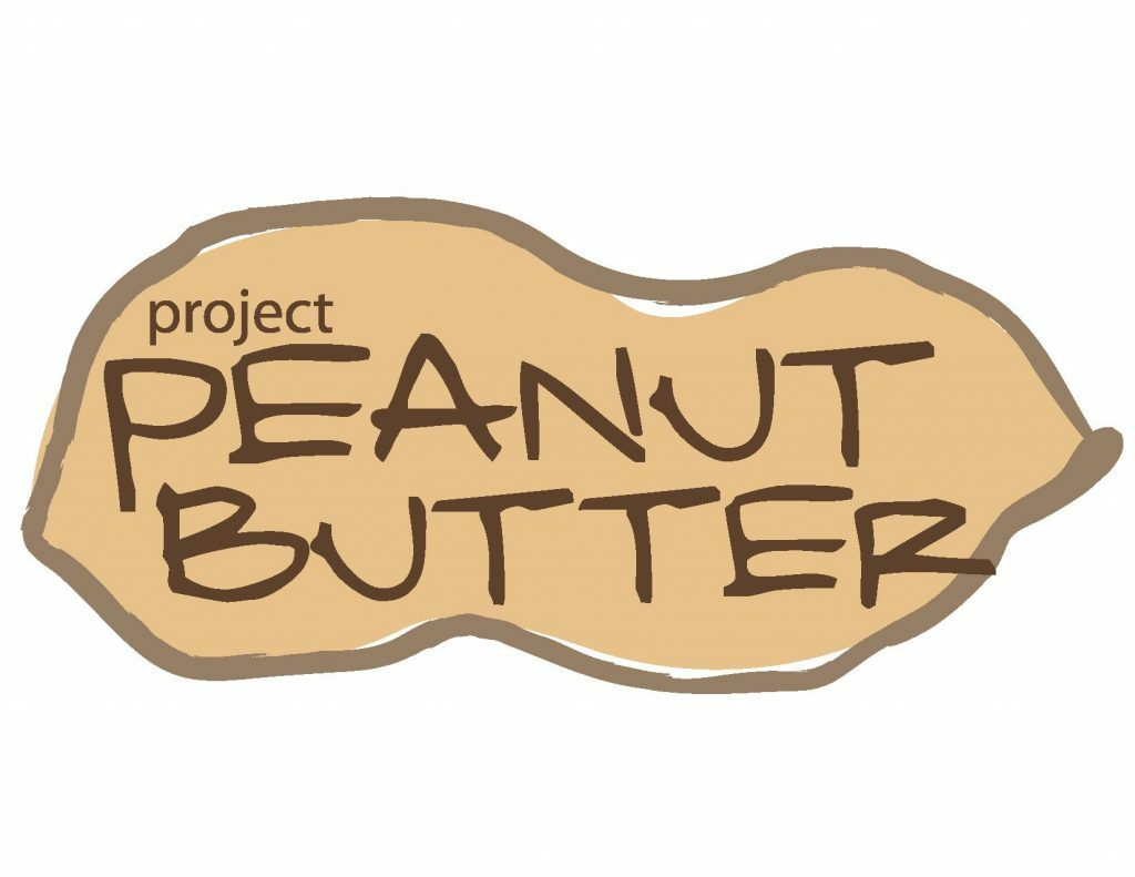 A drawing of a peanut with the words "project PEANUT BUTTER" in dark brown inside the peanut